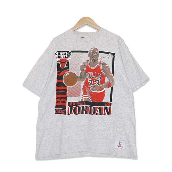 90年代 ナツメグ NUTMEG マイケル・ジョーダン NBA シカゴ・ブルズ スタッツ プリント 半袖Tシャツ メンズLサイズ グレー