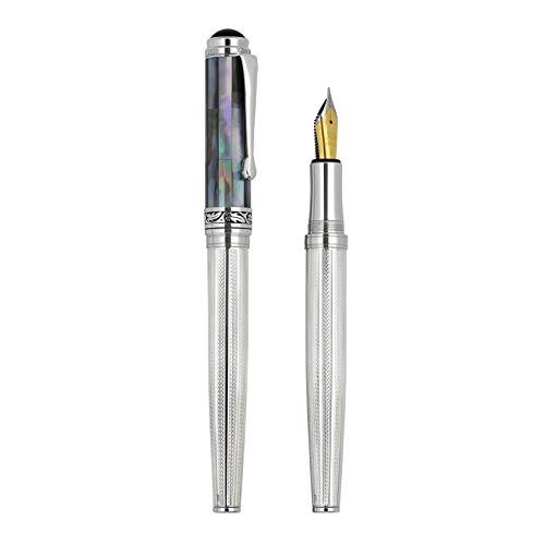 Xezo Maestro ソリッド 925 スターリングシルバー ブラック 真珠層 シリアル ファイン万年筆 プラチナメッキ。 2つと同じものはありません。 
