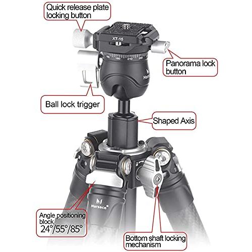Marsace XT-15 カーボンファイバートラベル三脚 プロフェッショナル パノラマヘッドケース付き 