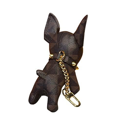レトロな犬 車のキー 財布 ハンドバッグのためのかわいいフレンチブルドッグレザーキーホルダーチャームカップルギフトアクセサリー レザー バッグアクセサリー
