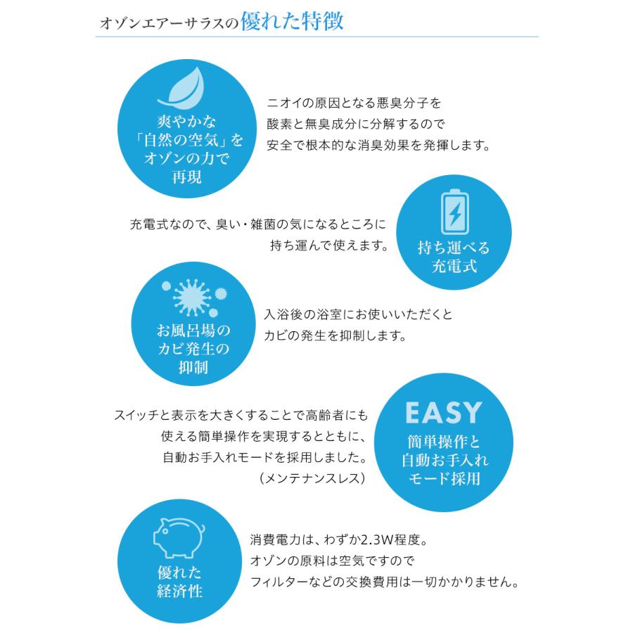 オゾン 発生器 脱臭 除菌 消臭 空気清浄 ウイルス 細菌 コロナ対策 車内 台所 トイレ 玄関 日本製 / サラス SALAS オゾンエアー｜ubp｜04