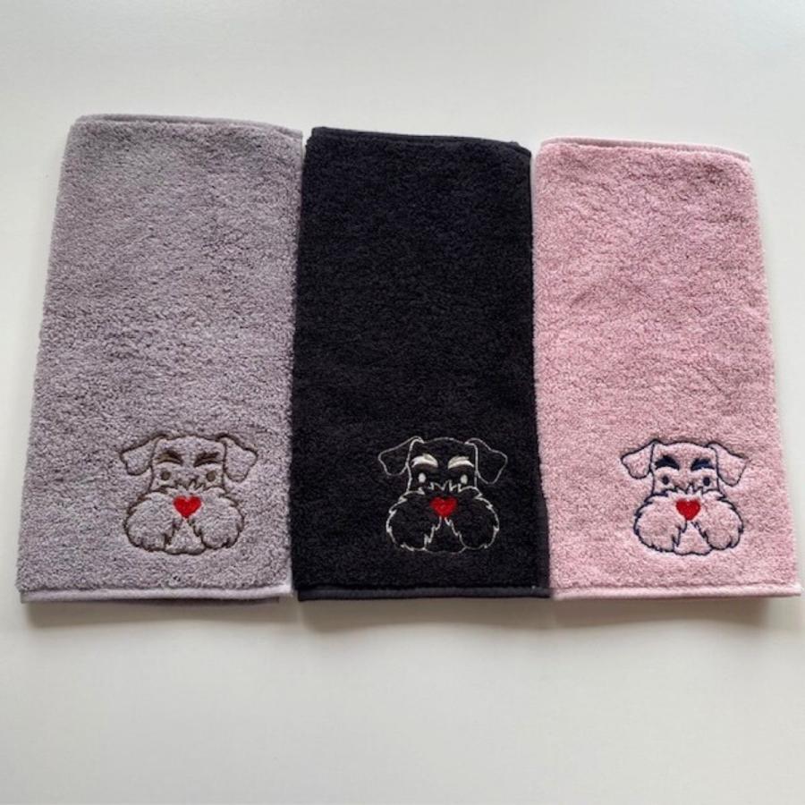 ハートシュナ　シュナウザー雑貨　タオルハンカチ　犬雑貨　今治タオル　刺繍　プチギフト　お誕生日　お礼　プレゼント　ハート　卒業　転勤　母の日 |  | 04