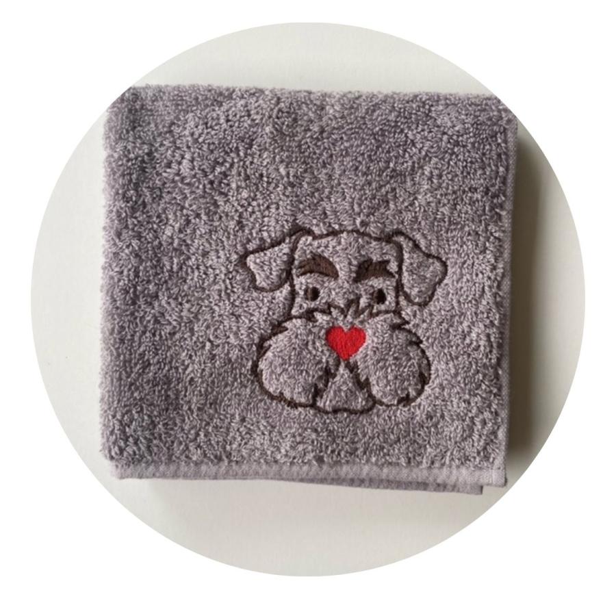 ハートシュナ　シュナウザー雑貨　タオルハンカチ　犬雑貨　今治タオル　刺繍　プチギフト　お誕生日　お礼　プレゼント　ハート　卒業　転勤　母の日 |  | 01