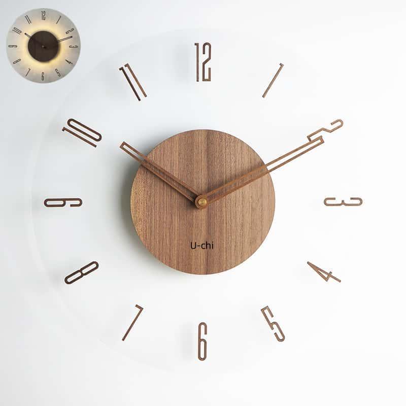 壁掛け時計 センサーライト機能付き 北欧 くるみ おしゃれ 音がしない 柱時計 木製 ウッド 天然木 育児にも活用 |  | 03