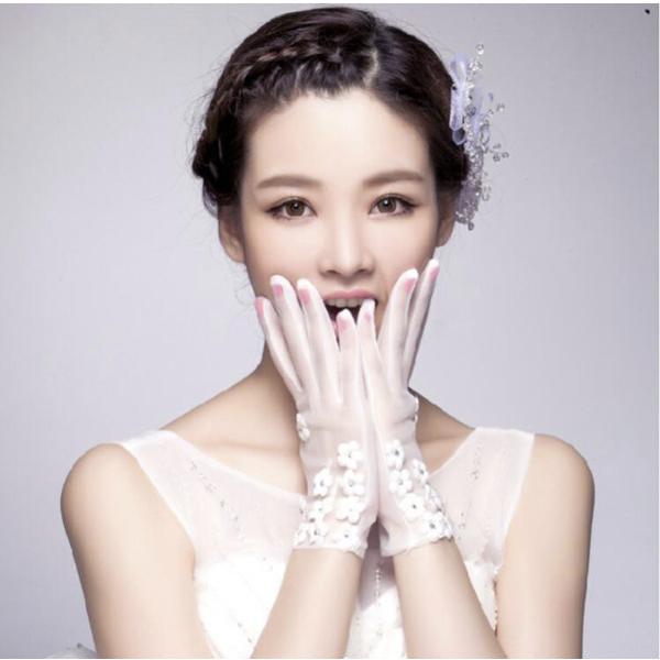 ウエディンググローブ　おしゃれ かわいい　ホワイト　グローブ　海外ウエディング パーティー 結婚式  花嫁　手袋　結婚式 |  | 02