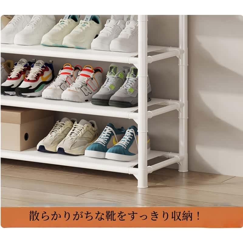 シューズラック 玄関収納 フック付き 幅60/80cm選べる 多機能 靴と帽子一体型ラック 4段 玄関収納ラック スリム 省スペース スリム コートラック |  | 03