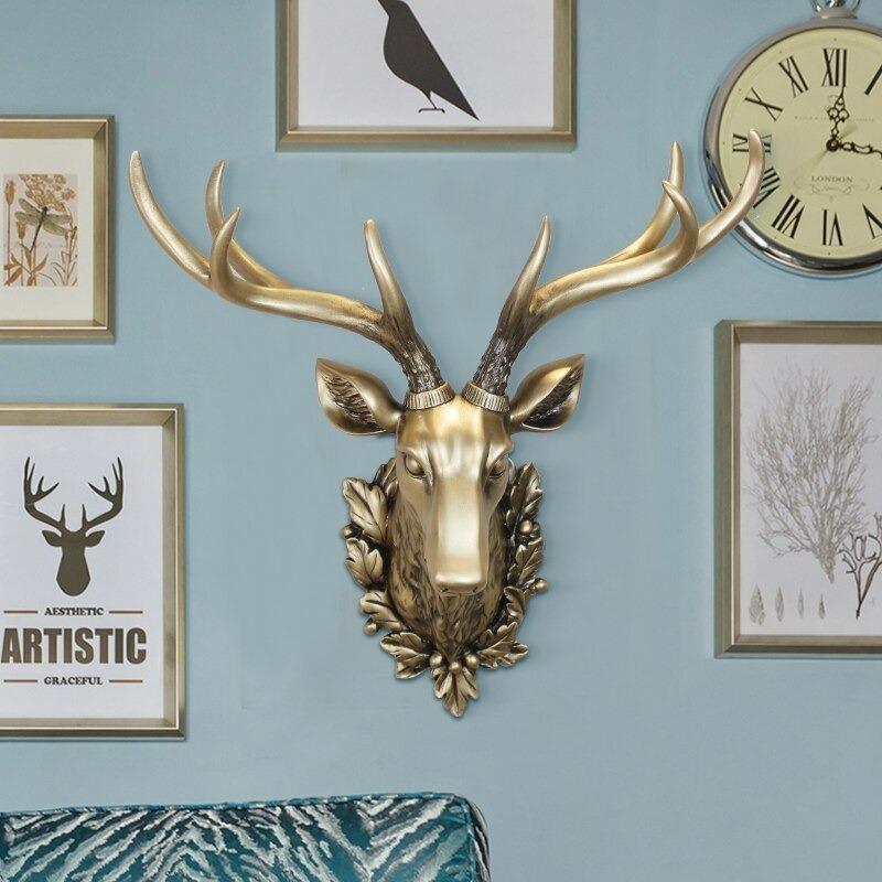 鹿 頭 彫像 リアル 3D 動物 彫刻 壁掛け 壁画 アンティーク オブジェ ヨーロッパスタイル ゴールド ブロンズ 高級感　  :uc000012:uchicafe - 通販 - Yahoo!ショッピング