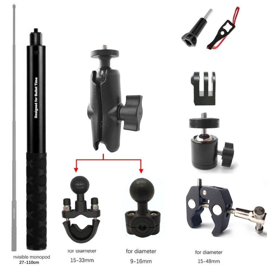 カメラホルダー ハンドルミラー フルセット マウントブラケット INSTA360用 スタンド 1 R SELFIE スティックアクセサリー