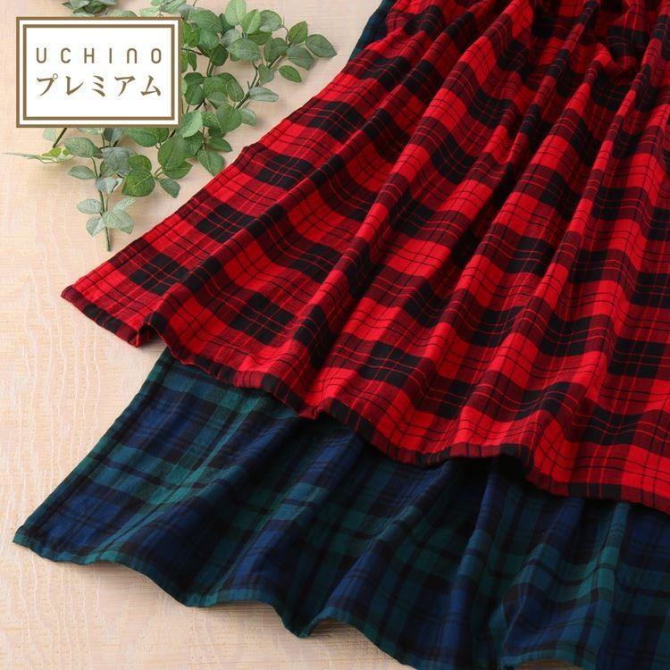 【新品未使用】ウチノ プレミアム マシュマロガーゼ 大柄チェック ワンピース UCHINO SALE ガーゼパジャマ レディース 長袖 秋冬| マシュマロガーゼ