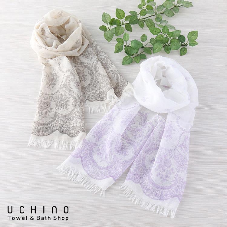 UCHINO (SALE) ガーゼマフラー レディース レース麻綿ストール 内野