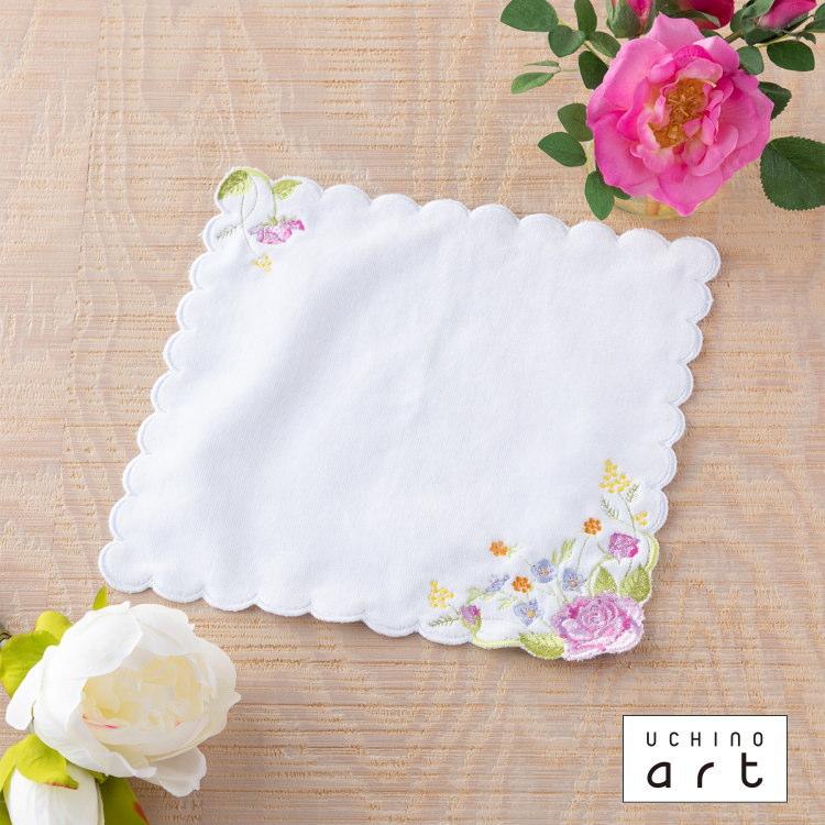 タオルハンカチ Uchino Art パルテール タオルチーフ 綿100 エレガント 花 フラワー 上品 高級 刺繍 ウチノタオル 内野タオル Uchino Online Shop 通販 Paypayモール