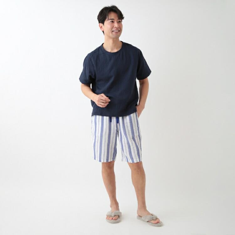 UCHINO SALE UCHINO クレープガーゼ ストライプメンズハーフパンツ