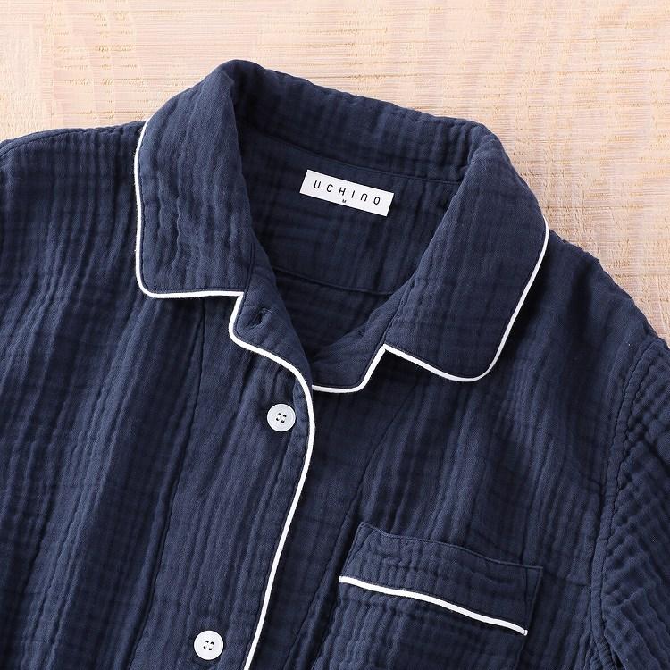 UCHINO クレープガーゼ パイピング半袖レディースパジャマ 半袖 UCHINO クレープガーゼ パイピング半袖レディースパジャマ 半袖