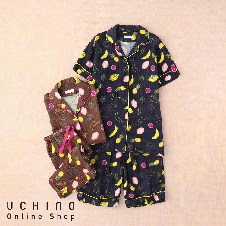 新品‼️ウチノuchinoパジャマMサイズクレープガーゼプレミアム綿100％ UCHINO クレープガーゼ プリント 半袖 レディース パジャマ レディース