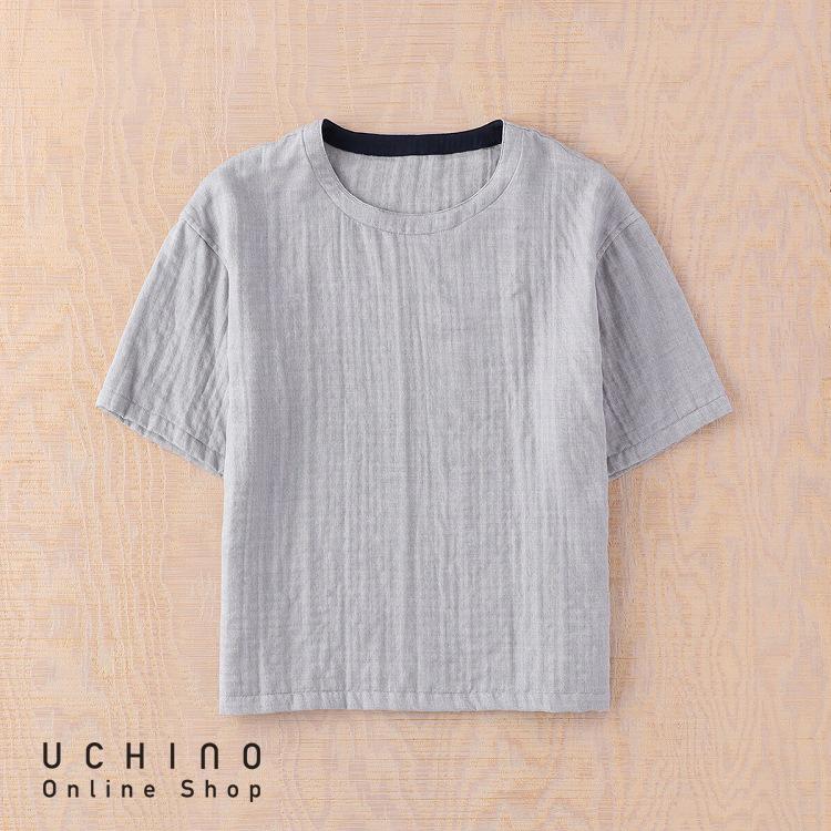 UCHINO ウチノ マシュマロガーゼ シャンブレー メンズ 半袖 Ｔシャツ メンズシャツ 綿100% ルームウェア ウチノタオル｜uchino