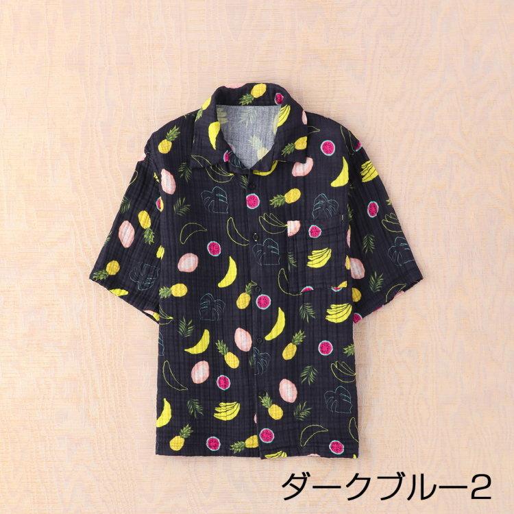 UCHINO SALE UCHINO ウチノ クレープガーゼ メンズ プリント開襟シャツ