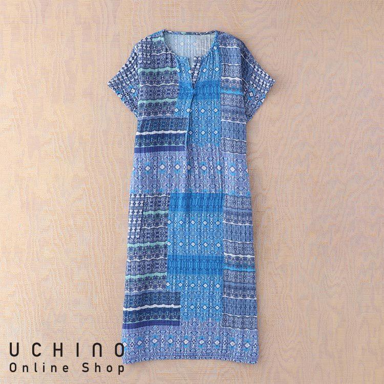 UCHINO (SALE)クレープガーゼ プリント 半袖 レディース ワンピース