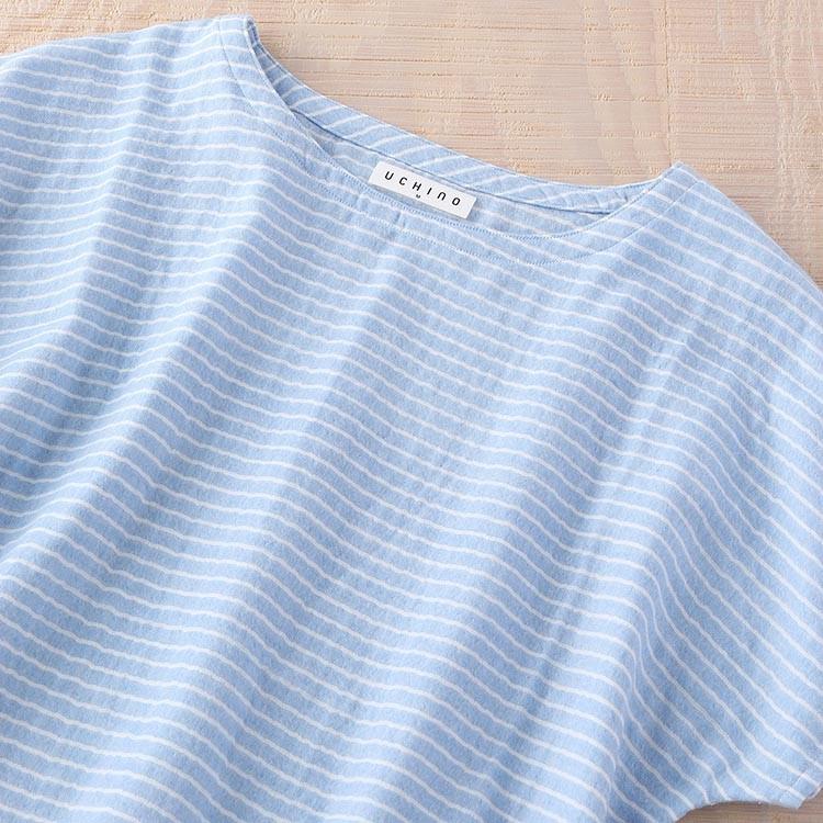 【新品未使用】ウチノ マシュマロガーゼ ボーダー レディス Ｔシャツ M タグ付 UCHINO 送料無料 (SALE)マシュマロガーゼ ボーダー レディース T