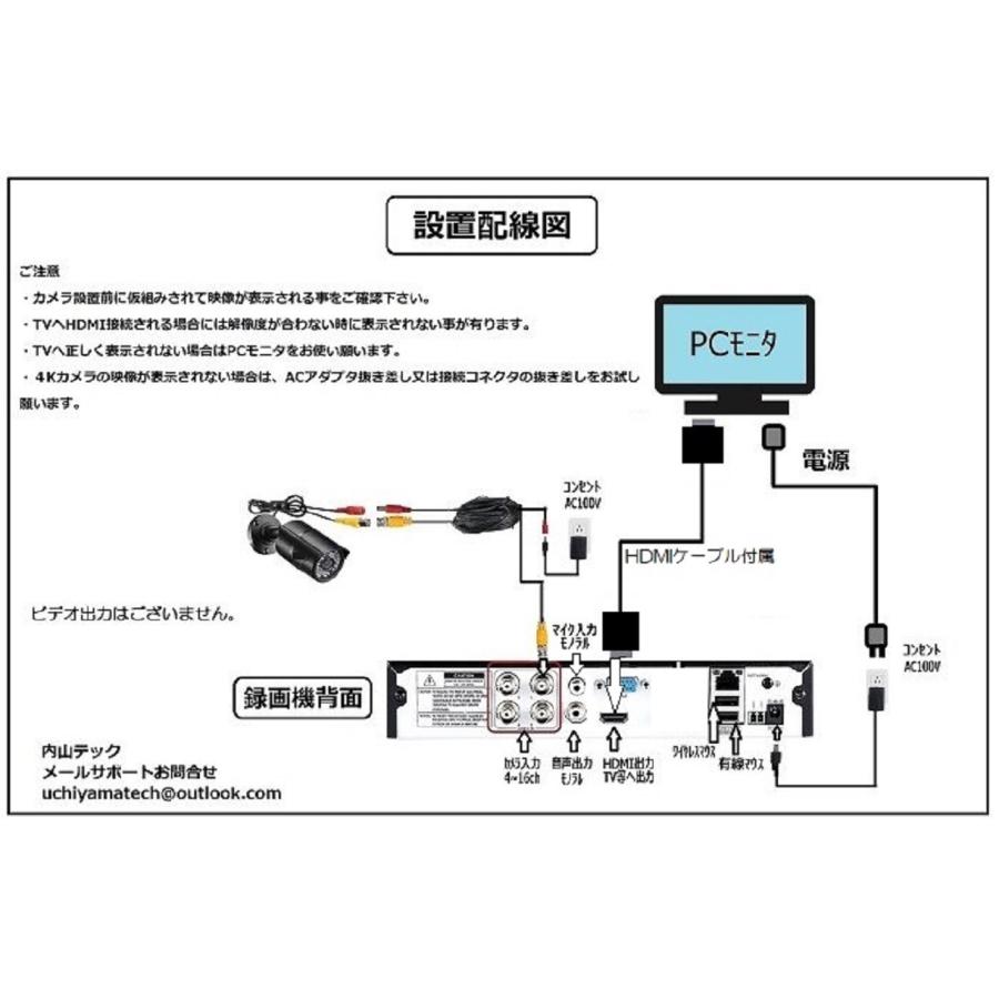 防犯カメラ 屋外 セット 200万画素 カメラ4台＋録画機SSD512GB｜uchiyamatech｜07