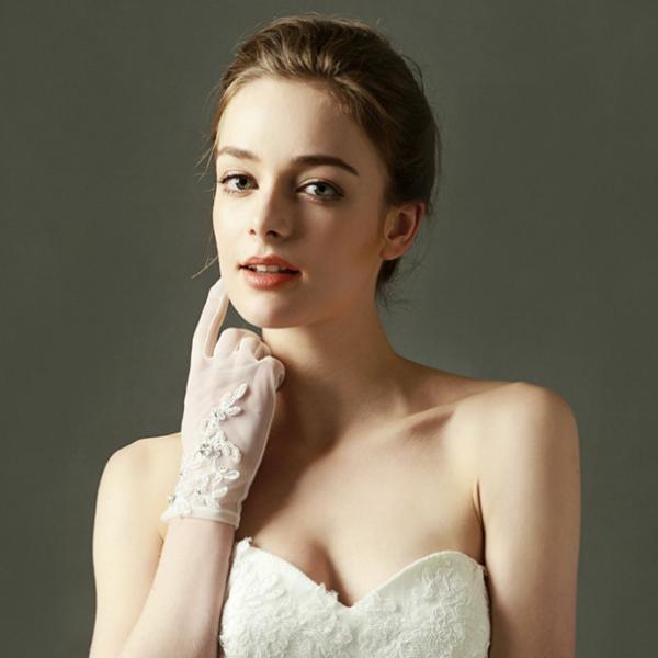ウエディンググローブ 結婚式 ショート ベール 花嫁 手袋 オーガンジー 