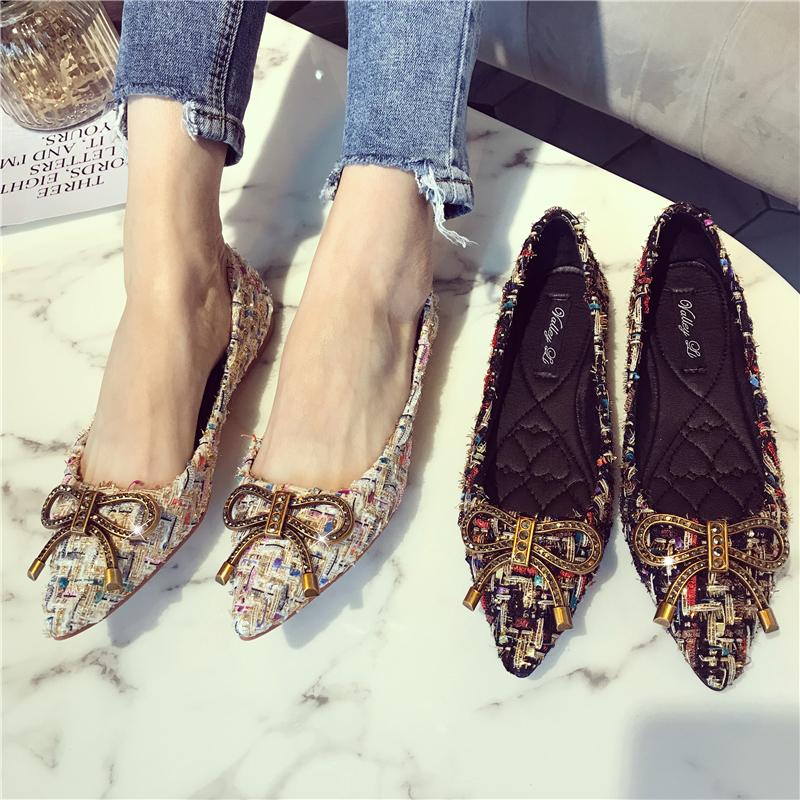 新品 正規品 フラットシューズ ウール ポインテッドトゥ ツイード リボン ゴールド装飾 パンプス ぺったんこ 柔らかい 歩きやすい シューズ ローファー レディース カラフル 売れ済オンライン Www Superavila Com