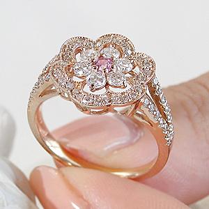 ピンクサファイア ダイヤモンド K18WG K18PG 花 ダイヤ リング 指輪 K18PG ピンクサファイア ダイヤモンド リング 1.40ct D0.05ct