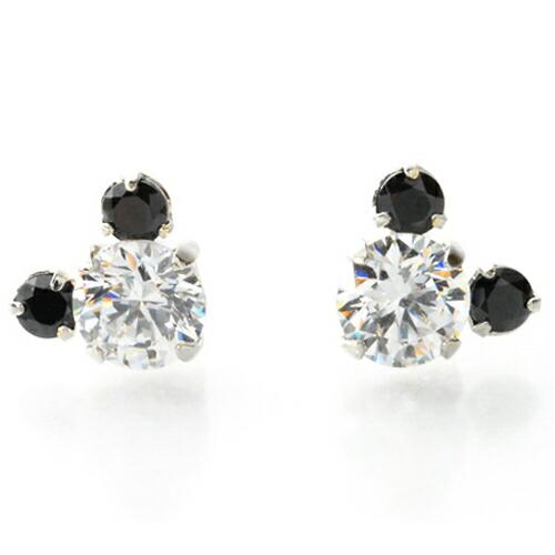 pe152569）14WGパンダ ジルコニアピアス 4mm ホワイトゴールド ギフト 