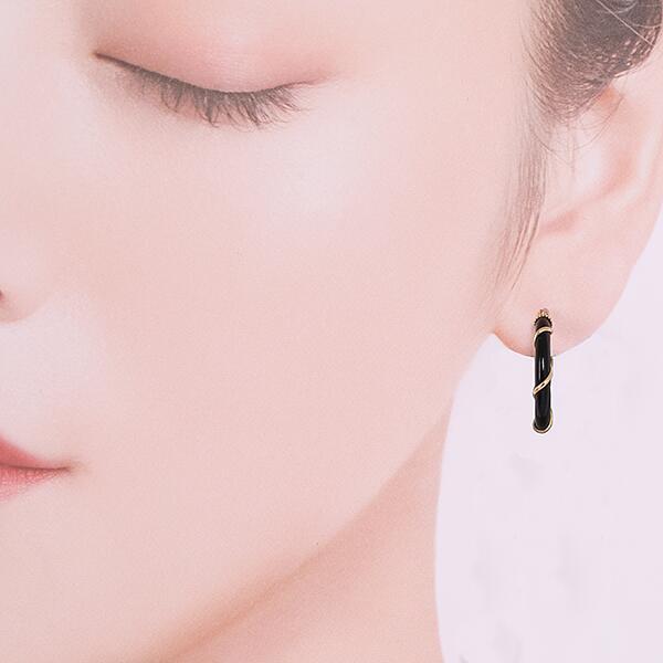 （pe245064）オニキス フープピアス K18YG イエローゴールド 幅2.5mm 縦横約20mm×20mm 両耳 レディース 女性 わっか フープ ピアス 爆買の画像