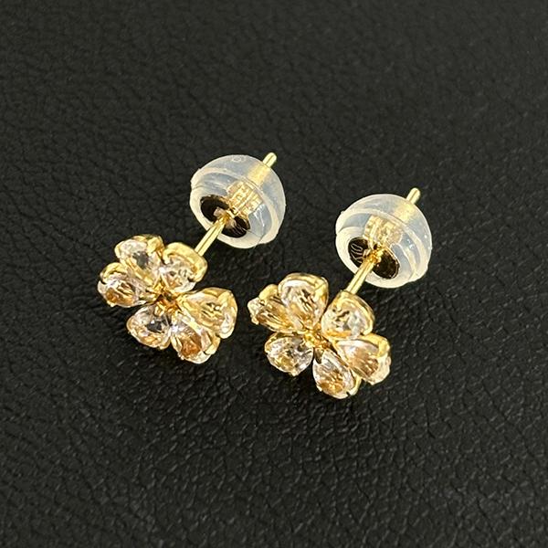 K10YG ホワイトトパーズ ピアス イエローゴールド 花 フラワー 10K 10 