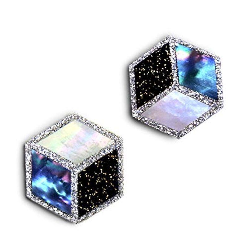 ウルシ プロ Urushi pro 蒔絵装飾 ピアス キューブデザイン 白蝶青貝蒔絵金 K14GF p-01-01