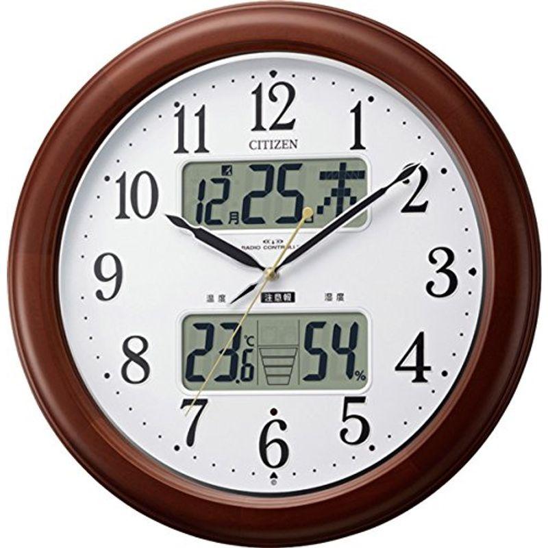 リズム CITIZEN (シチズン) 電波時計 掛け時計 インフォームナビEX 温度計 ・ 湿度計 付き 夜間自動点灯 木枠茶色 4FY62
