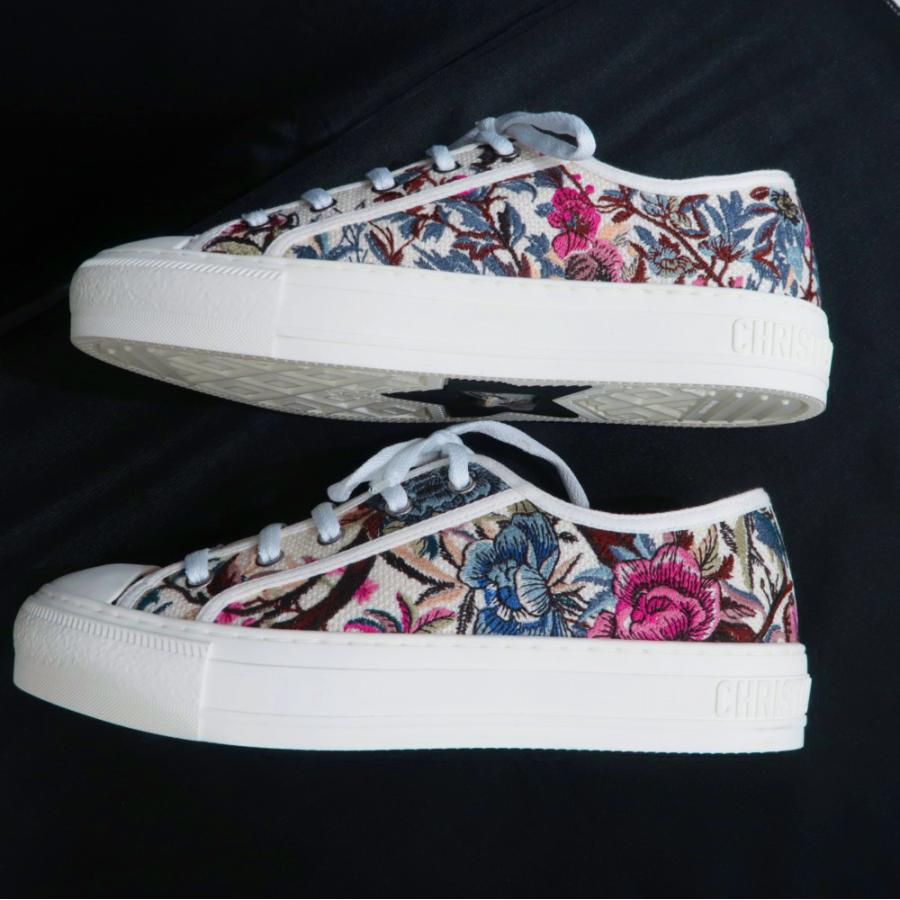 名東】ディオール 花柄 刺繍 スニーカー サイズ38 レディース