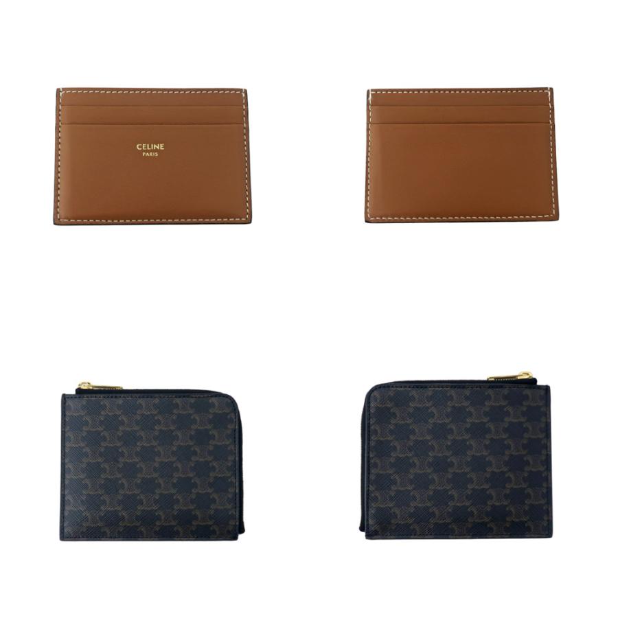名東】セリーヌ トリオンフ カードホルダー付コインパース タン