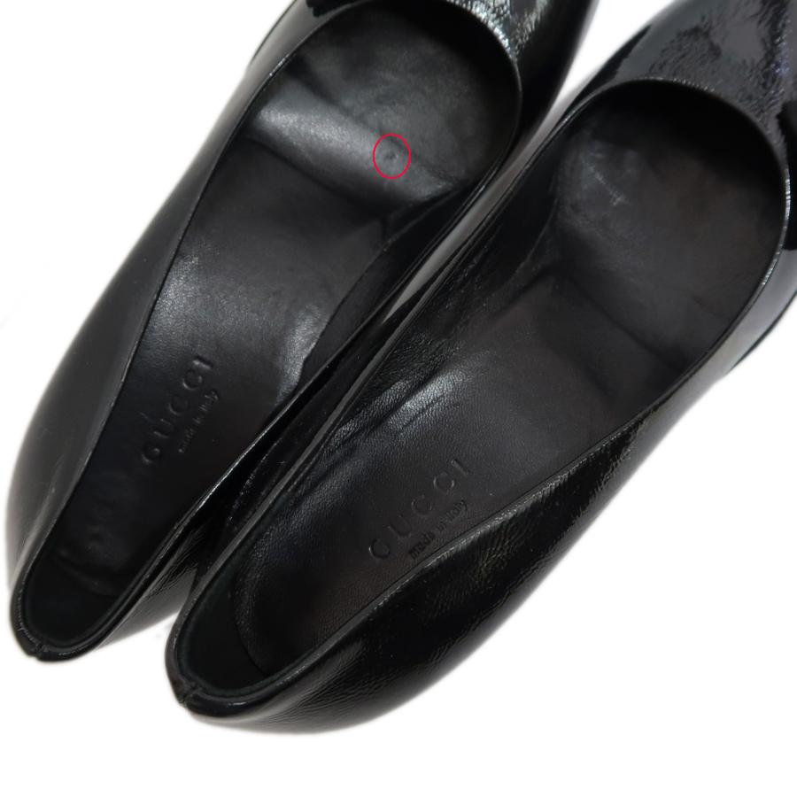 名東】グッチ エナメル ヒールパンプス 35 1/2 ブラック 黒