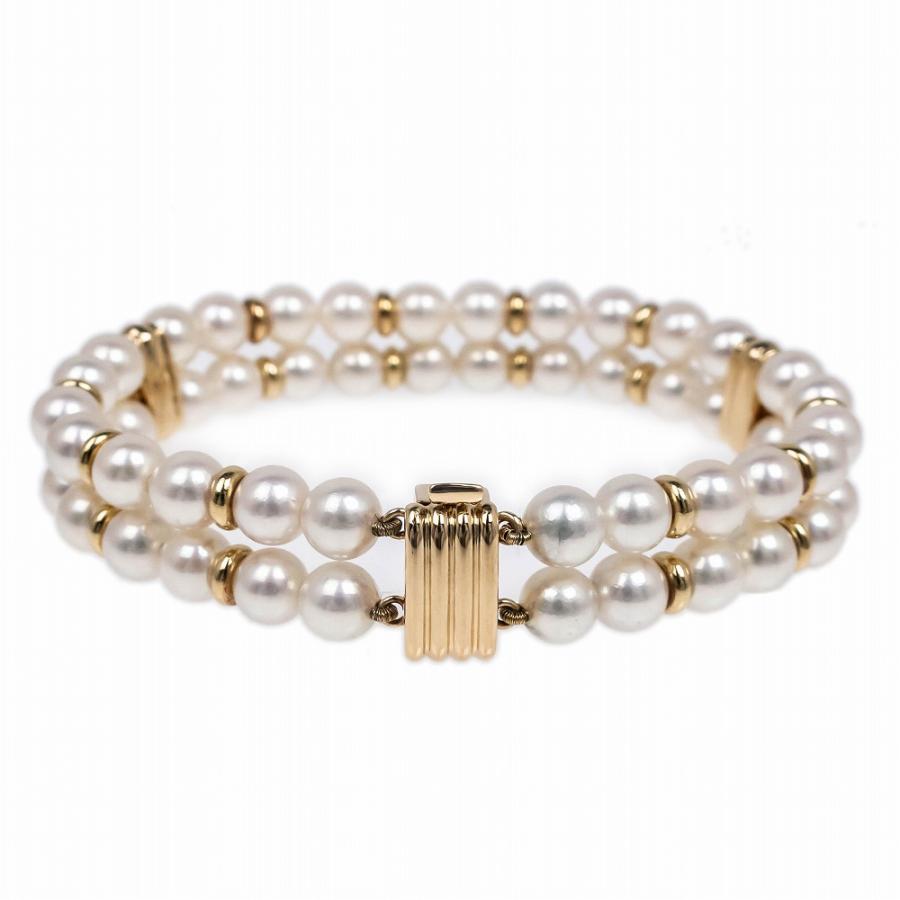 名東】TASAKI 田崎真珠 タサキ ブレスレット 2連 パール K18YG