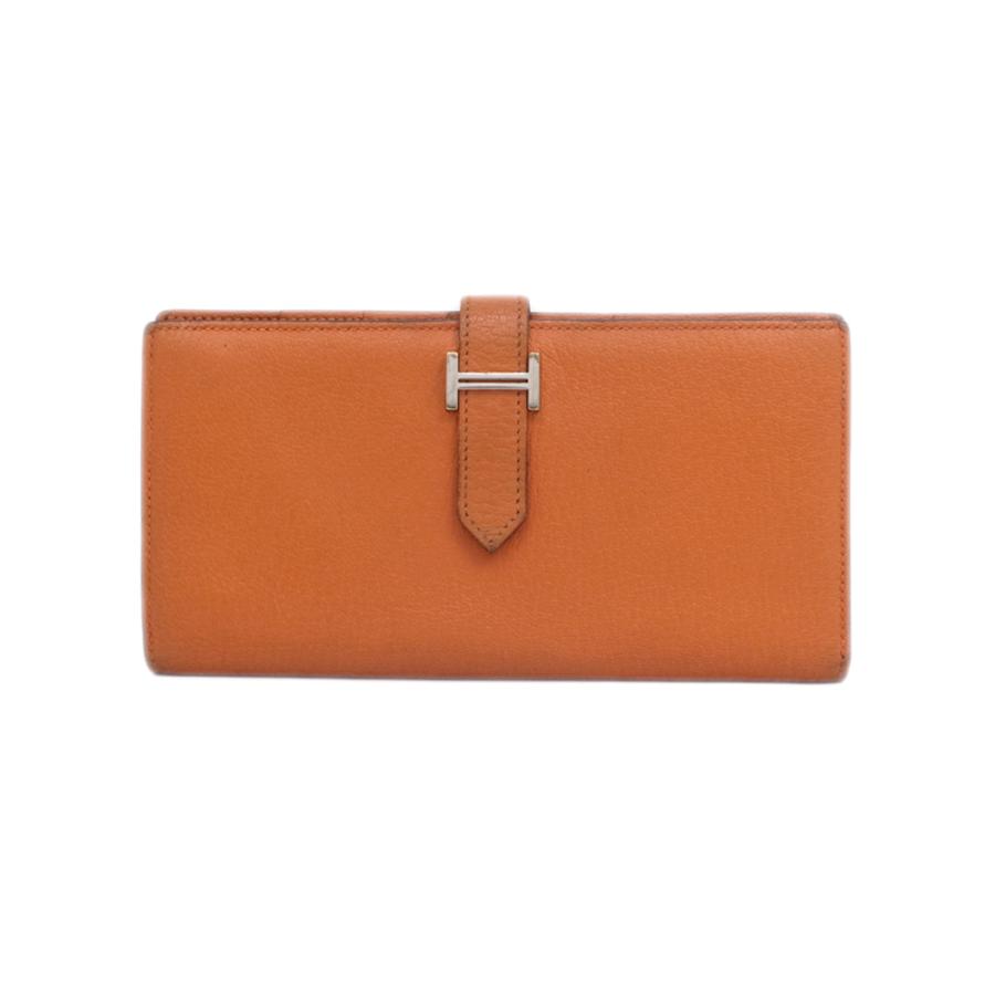 【定番 人気】エルメス べアンスフレ オレンジ レザー 長財布 箱付き エルメス(HERMES) ベアンスフレ 二つ折り長財布 R刻印 ヴォーエプソン