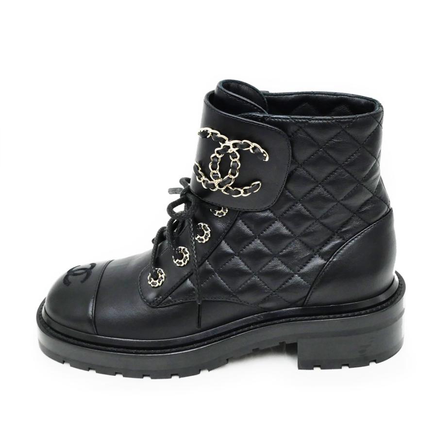 CHANEL】シャネル ブラック ココマーク レザー ブーツ 24cm