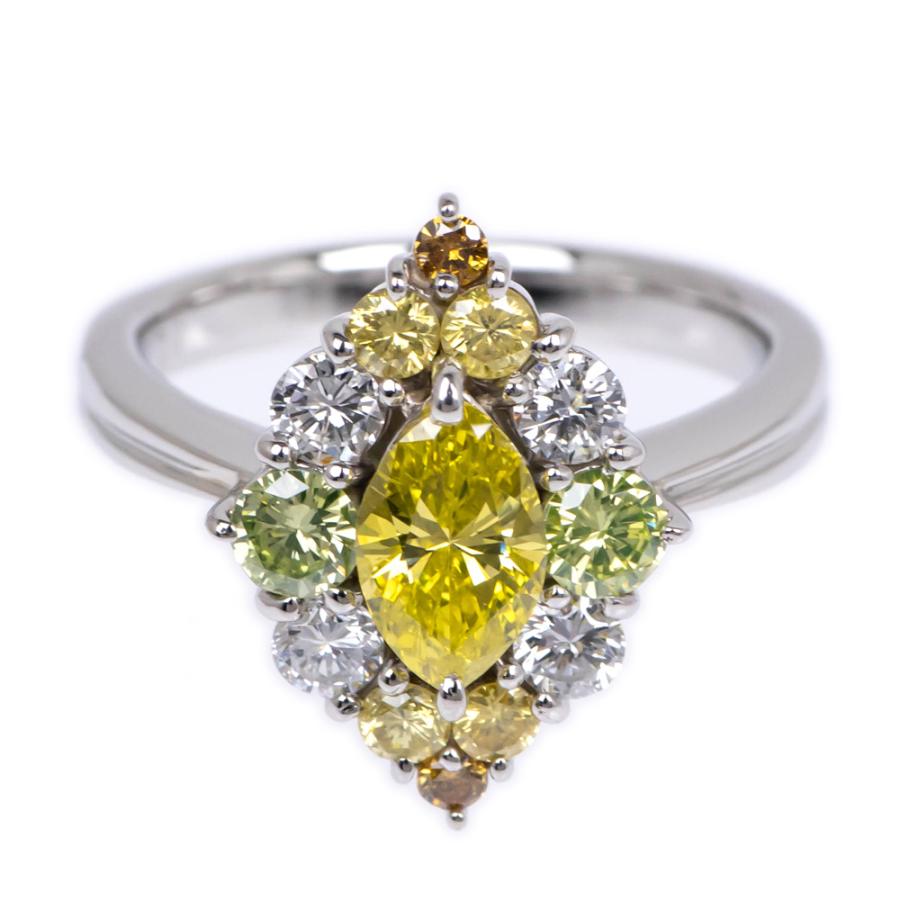 名東】リング 12号 Pt900 ダイヤ 0.60ct 0.71ct マルチカラー マーキス 