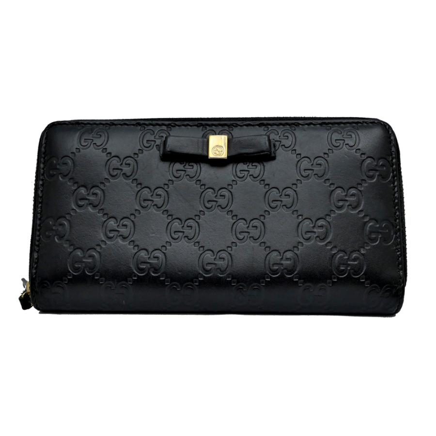 GUCCI グッチシマ ブラック レザー 長財布 ラウンドファスナー