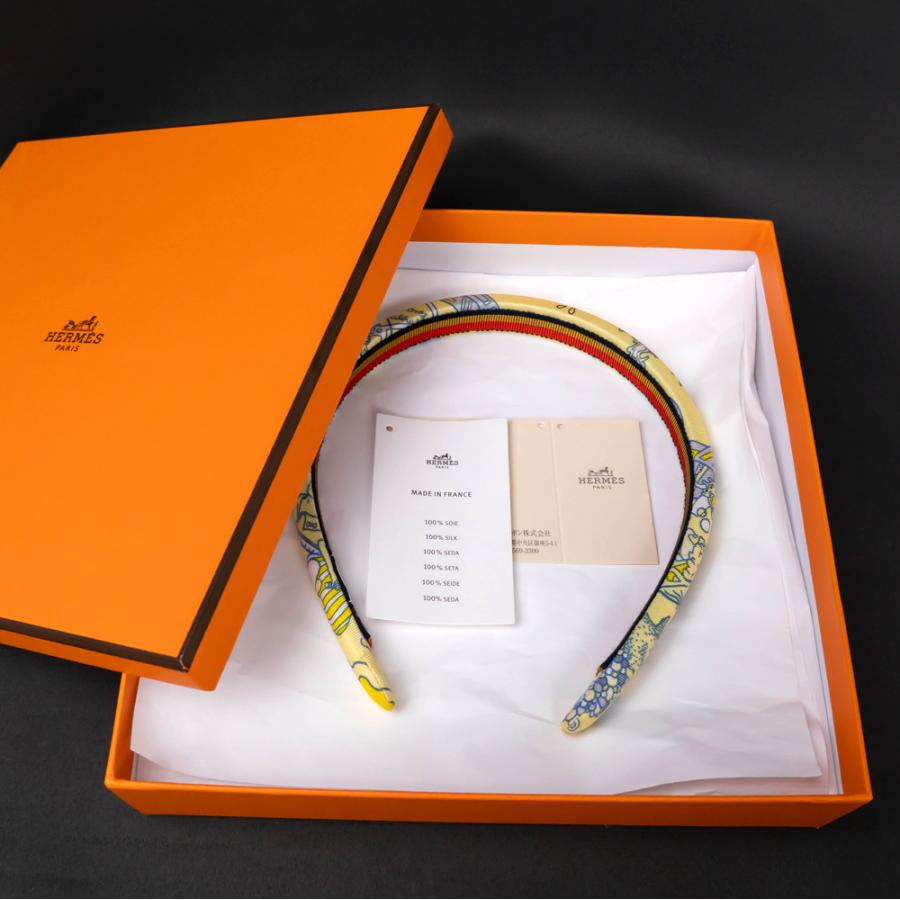 エルメスのカチューシャ、イエロー 名東】【HERMES】エルメス カチューシャ エルザ シルク イエロー
