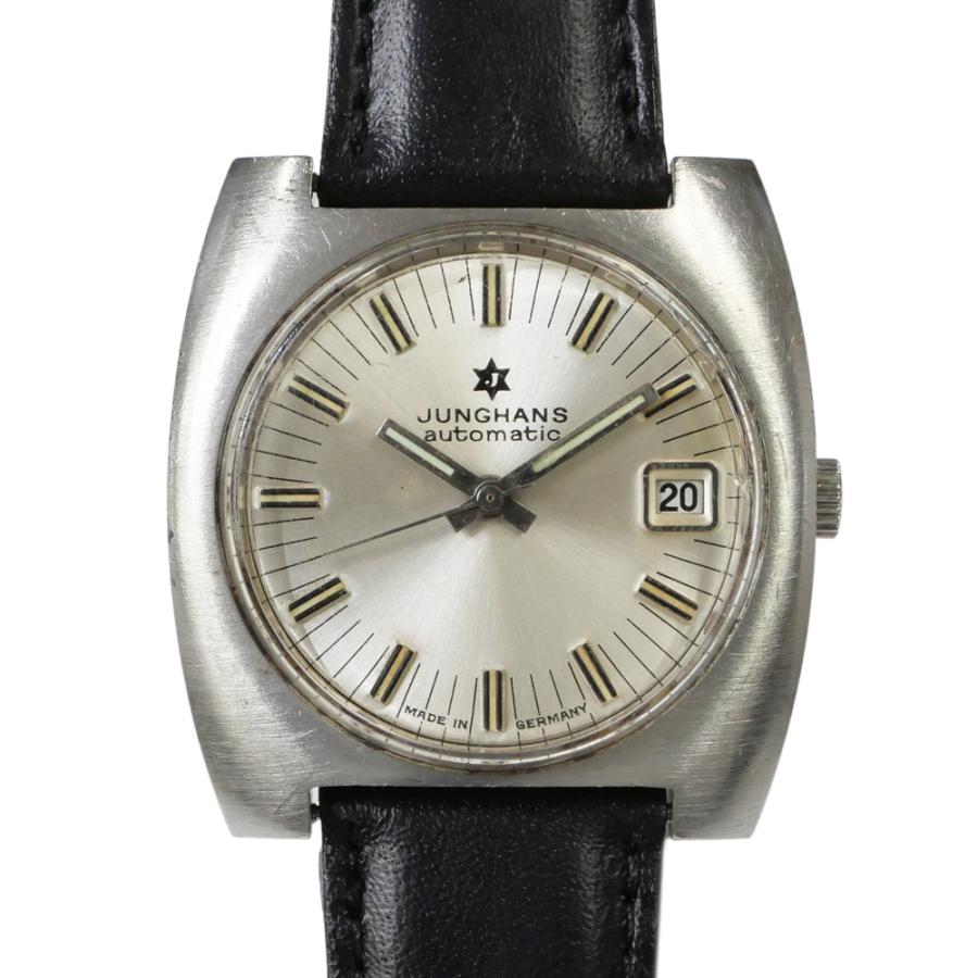 名東】ユンハンス ヴィンテージウォッチ シルバー文字盤 SS/レザー