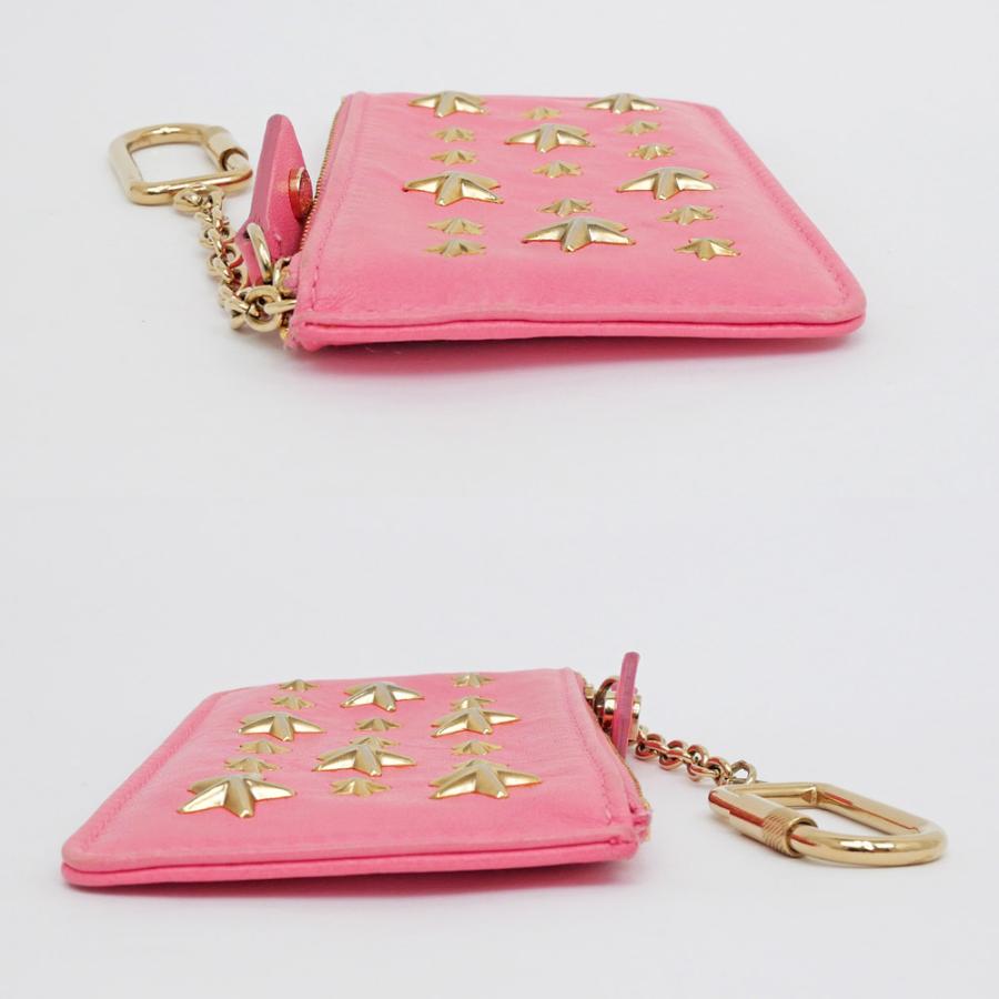 ■ジミーチュウ■ピンク×ゴールドスタッズコインケース、キーケース 名東】ジミーチュウ キーリング付 コインケース スター スタッズ
