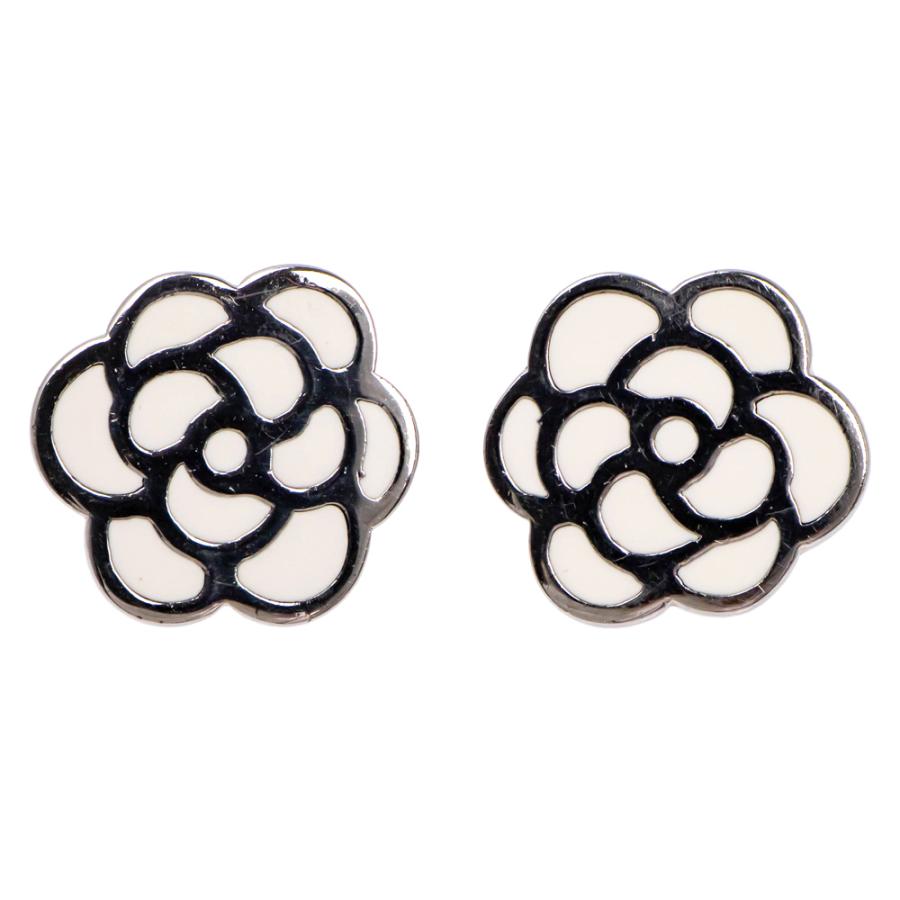 名東】CHANEL シャネル 98P カメリア イヤリング シルバー ホワイト