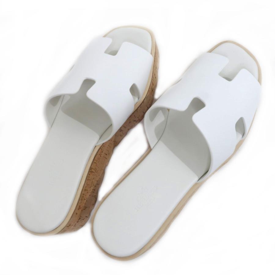 名東】エルメス エズ サンダル サイズ38 レザー ホワイト 白