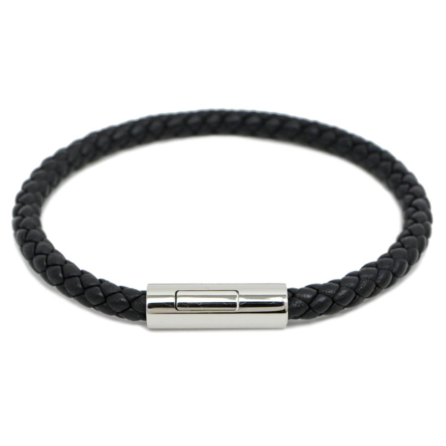 ◇エルメス◇HERMES ゴリアテ ブレスレット ブラック シルバー ブランド 名東】エルメス ゴリアテ レザー 編み込み ブレスレット ブラック