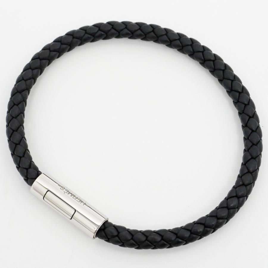 名東】エルメス ゴリアテ レザー 編み込み ブレスレット ブラック