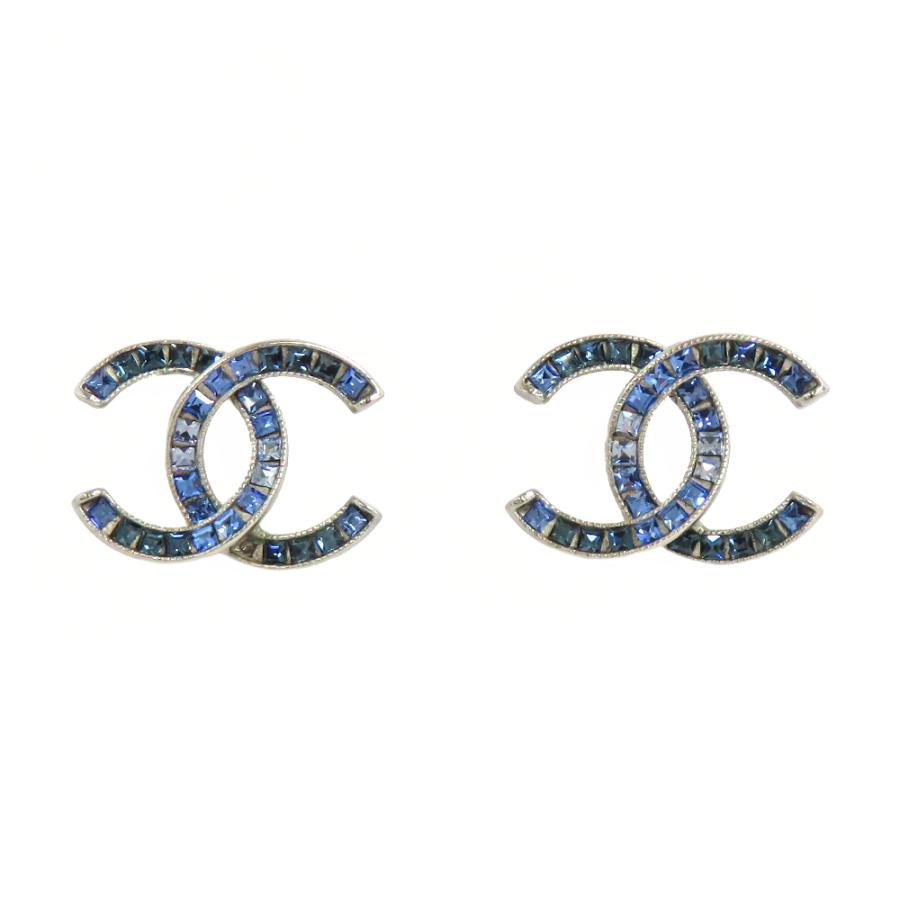 綺麗なブルーカラー♪【CHANEL】ピアス CHANEL】シャネル ココマーク ラインストーン ピアス ブルー