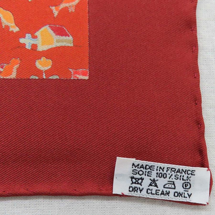 【美品！】HERMES エルメス　スカーフ　カレ　40 レッド　プチカレ 名古屋】エルメス カレ40 プチカレ 牧場柄 スカーフ シルク