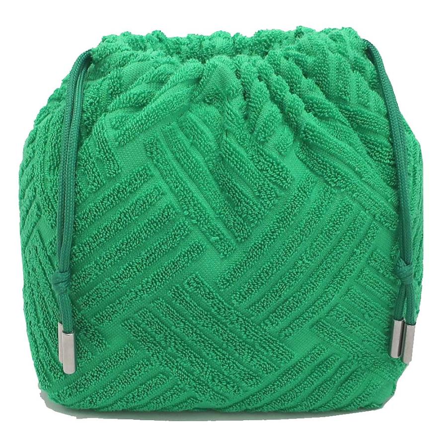 栄】ボッテガヴェネタ BOTTEGA VENETA 巾着ポーチ タオル生地 グリーン