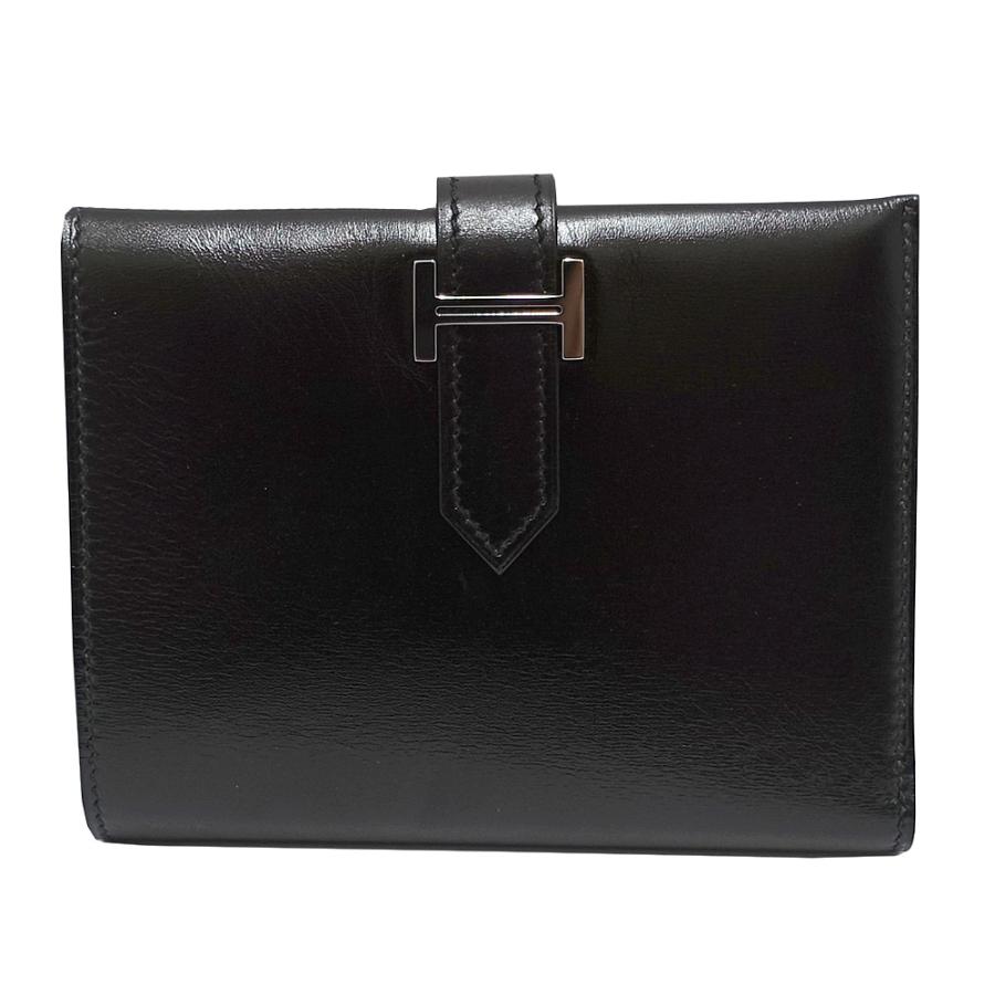 栄】エルメス HERMES 折り財布 ベアンコンパクト ボックスカーフ BK 